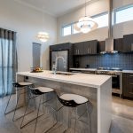 Waterfall bench, Floor Tiling, pendant lights